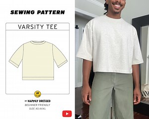 The Varsity Tee Sewing Pattern XS-3XL | Unisex, Beginner-friendly Oversized, Cropped T-shirt Pattern | Video Tutorial Included - Etsy
