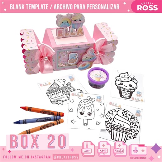 Box 20 - Candy Box Play Do and Crayons, Box Template, Digital File SVG or Studio, Favor Box - Cricut and Silhouette - Etsy