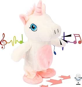Hopearl Talking Unicorn Repeats What You Say Walking Electric Interactive Animated Toy Speaking Plush Buddy Gifts for Toddlers Birthday, 9.5''