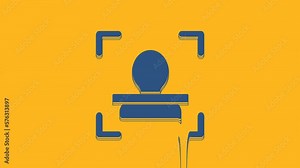 Blue Face recognition icon isolated on orange background. Face identification scanner icon. Facial id. Cyber security concept. 4K Video motion graphic animation Stock Video