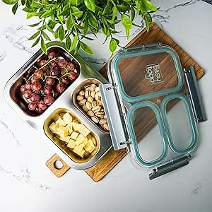 Easy Togo Large 40oz Stainless Steel Bento Box for Adults - 3 Compartment, Meal Prep Lunch Box with Lid, Reusable Snack Container for Men & Women, Dishwasher Safe, Blue