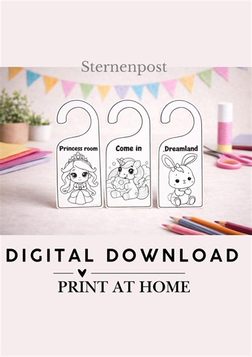Printable Door Signs for Girls – 3 Piece Set | Kids Room Decor | Cute DIY Door Hanger - Etsy