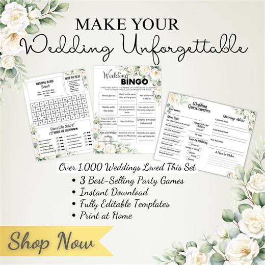 Wedding Games Printable Bundle, Bridal Shower Bingo, Wedding Word Search, Reception Ice Breaker Games, Instant Download - Etsy Canada