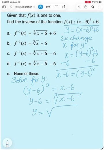 Find the inverse of the given function from the multiple choice.