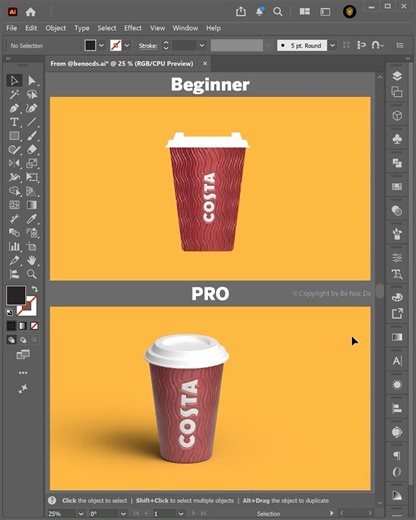 Adobe Illustrator 3D Tutorial | Tips for drawing 3D COSTA Coffee paper cups like a PRO #benocds