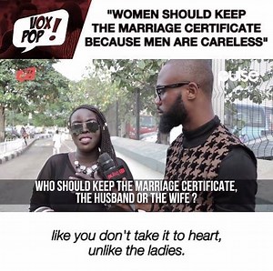 We went into the streets to ask Nigerians who they think should keep a couple's marriage certificate, here's how they answered. #PulseVoxpop | Pulse Nigeria