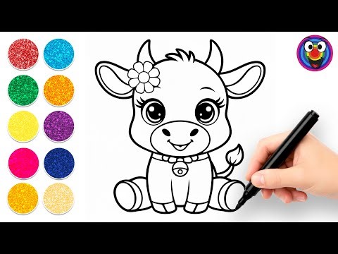 Cute Cow Drawing & Coloring 🐮✨ | Glitter Color Buttons Fun | How to Draw a Cow | Million Glitters