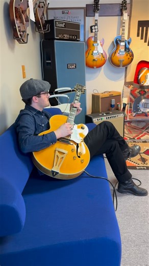 Just in is a 1981 Gibson Super 400 in a gorgeous Blonde finish played here by @austin_john_. These are the top end of Gibson guitars and will certainly grab your attention with its killer flamey back/sides, the best we’ve ever seen! The Super 400 CES features a single cutaway and two incredibly warm sounding humbucker pickups that deliver those perfect jazzy/blues tones. The neck feels perfect in your hands and the guitar plays super easy. It’s all original and comes with the original Gibson har