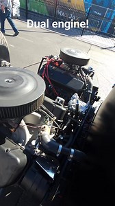 What kind of V8 engines are these? And what year pickup truck?? #v8 #twinengine #sema #sema2023 #classictruck #bigblock #fordpickup | Internal Combustion