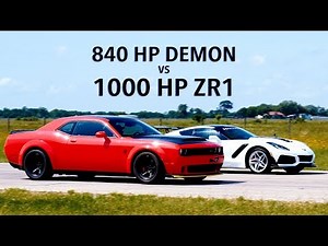 840 HP Dodge Demon vs 1000 HP Hennessey ZR1 Corvette Roll Racing