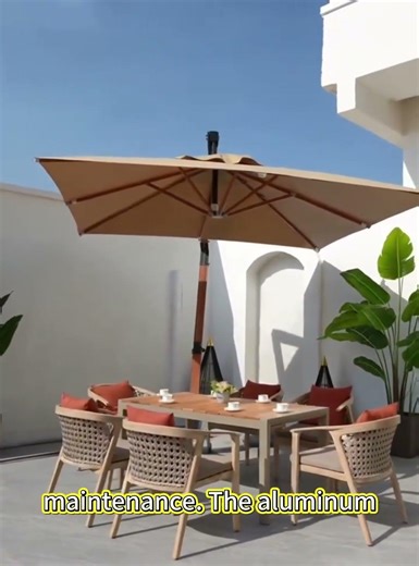 High-quality outdoor modern leisure aluminum alloy wood grain paint table and chair set #furniture
