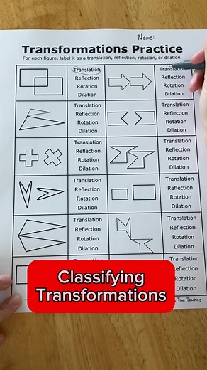 Classifying Transformations Worksheet - Dilation, Translation, Reflection, Rotation #math #geometry #mathteacher #CapCut
