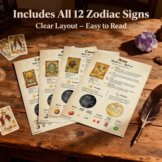 Zodiac Cheat Sheet | Full Natal Chart Astrology & Life Guidance | 12 Zodiac Signs Keywords Meanings - Etsy