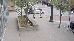 Video: Tesla jumps curb and crashes straight into convention center in Ohio