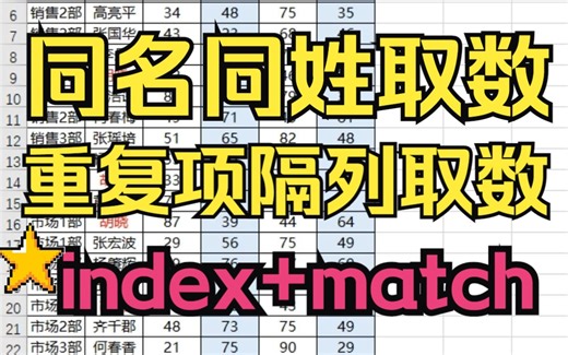 同名同姓人员重复项隔列取数index+match