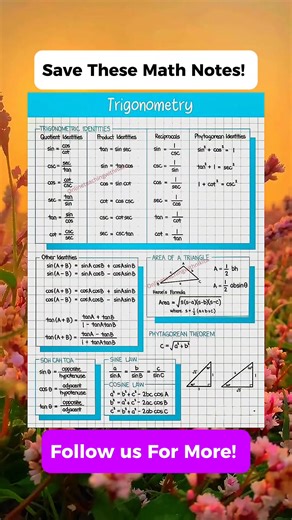 Trigonometry Math Notes 🔥💯 | Math Tricks Tutorial