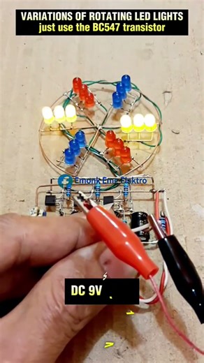 A variation of rotating LED lights with a simple circuit using transistors | Electronics Tutori