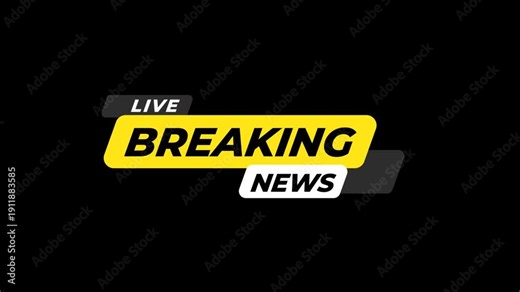 Breaking news pop up overlay animation. Broadcast television graphic with live badge. Journalism and media concept. Transparent background, alpha channel, mov, 60 fps