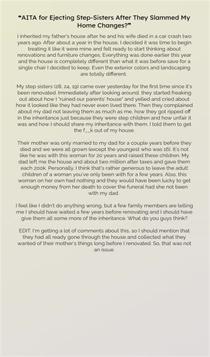 AITA for Ejecting 🏦 Step-Sisters After 🏆 They 💞 💓 Slammed My 🌙 Home Changes? | AITA Reddit Judgment Zone