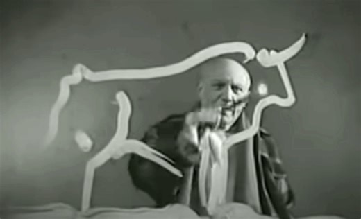 Watch Pablo Picasso’s Creative Process Unfold in Real-Time: Rare Footage Shows Him Creating Drawings of Faces, Bulls & Chickens