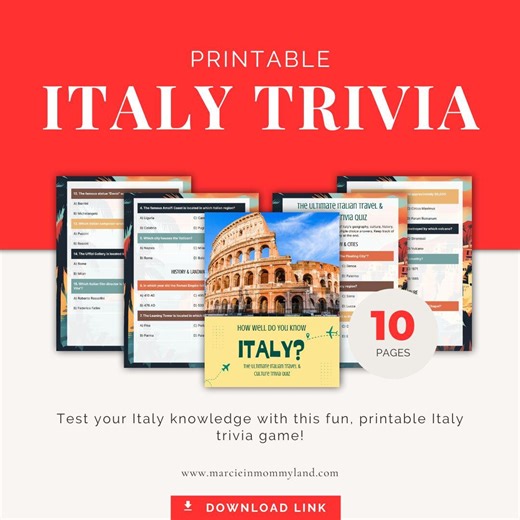 Printable Italy Trivia Game, Fun Italian Quiz for Parties, Italy Printable Game for Kids & Adults, Travel Game, Instant Download - Etsy