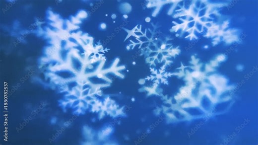 Falling snow particles appear illuminated by a projector beam. Cinematic winter ambience.