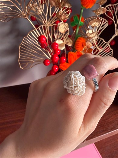 Raw White Desert Rose and Ruby Ring - Etsy