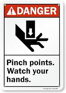 SmartSign 10 x 7 inch “Danger - Pinch Points, Watch Your Hands” ANSI Sign, Digital Printing, 55 mil HDPE Plastic, Red, Black and White