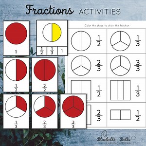 Fractions Preschool and Kindergarten Activities 1-6. Montessori 3-part Cards, Flashcards, Clip Cards and Coloring Worksheets Bundle. - Etsy UK