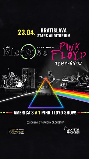 🌑 The MACHINE performs PINK FLOYD Symphonic Orchestra Live 🌈 Americká jednotka v pocte legendárnej skupine Pink Floyd – The Machine – spoločne s Czech Live Symphony Orchestra vytvárajú na pódiu absolútne jedinečný hudobný zážitok! 💫 🎸 Kapela pochádzajúca z New Yorku si za viac než 30 rokov vybudovala vynikajúcu reputáciu a prináša bohatý repertoár zo 16 albumov Pink Floyd, vrátane mrazivo presných prevedení ich najslávnejších skladieb. 🪐 Od Wish You Were Here po Comfortably Numb — ikonické