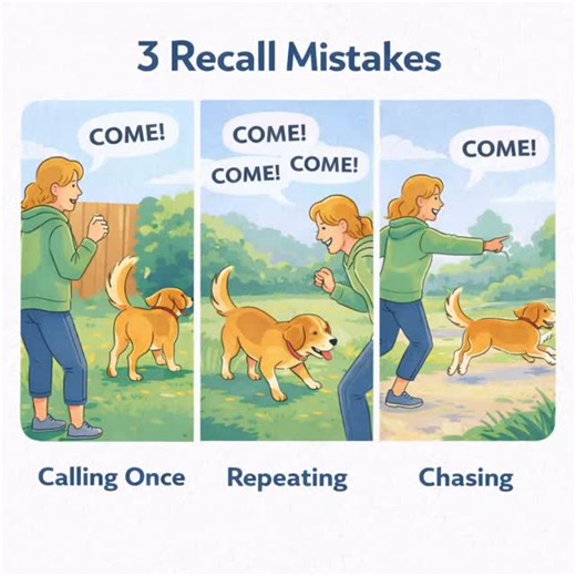Stop doing these 3 things if you want a real recall 👇 Mistake #1: Calling once (and then waiting) Your dog is just… continuing their day 😅 Mistake #2: Repeating “COME” You’re teaching them they can ignore the first 5 times. Mistake #3: Chasing Now it’s a game—and you’re the entertainment. Want the fix? Comment RECALL and I’ll send the simple 3-step method I teach clients in my free workshop. #dogtraining #dogtrainer recalltraining dogrecall obediencetraining puppytraining positivereinforcement