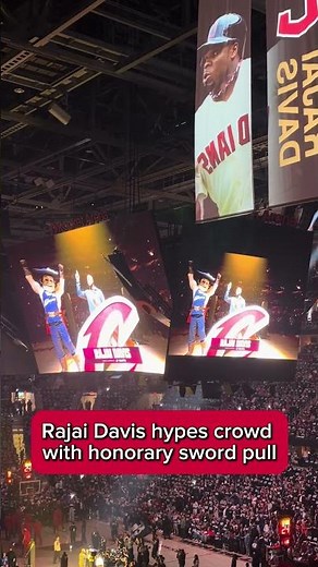 Guardians legend Rajai Davis with Cavs Game 1 sword pull