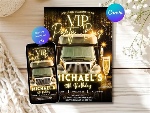 Editable Party Bus Invitation: VIP Party Bus Birthday, Adult Birthday(digital Download, Instant Download) - Etsy