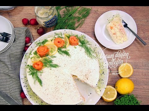 Brauðterta með rækjum og reyktum silungi - Uppskrift