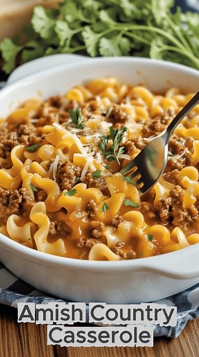 Amish Country Casserole A simple, creamy, and filling noodle casserole that’s easy to make and tastes like it came straight from Grandma’s kitchen. Ingredients: 12 oz wide egg noodles 1 lb ground beef 1 small onion, diced 1 (10.5 oz) can tomato soup 1 (10.5 oz) can cream of mushroom soup 1/2 cup sour cream 1/2 cup milk 1 tsp garlic powder 1/2 tsp salt 1/4 tsp black pepper 1 cup shredded cheddar cheese Cooking spray Instructions: Preheat oven to 350°F (175°C) and grease a 9x13-inch baking dish. C