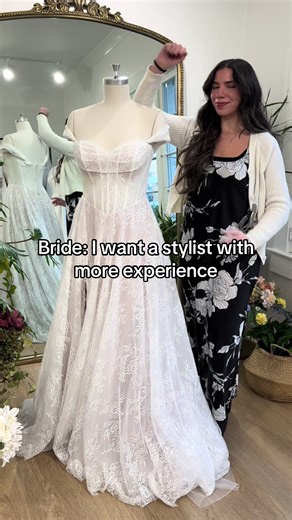 Haters will say it’s fake😉 Our stylists here at Blue Sky have decades of experience combined! Our team loves working together to help make our brides dreams come true 🫶 #weddingdress #weddingtok #2026bride #engaged #fyp