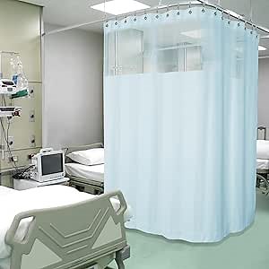 Fcosie 12Wx8L ft Light Blue Hospital Privacy Curtain for Room Divider/Partition - Extra Wide Medical Divider Curtain with Mesh Top - Beauty Salon Lab SPA Cubicle Curtain with Nickel Grommet Top, 1 PC