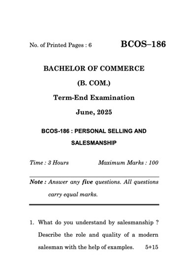 BCOS–186 June 2025 | IGNOU Previous Year Question Paper