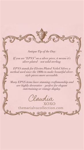 📌 Antique Tip of the Day: Spotted “EPNS” on a silver piece? That stands for Electro Plated Nickel Silver—a technique from the 1800s that brought the beauty of silver to more homes. These pieces often feature exquisite craftsmanship and make elegant additions to any table or display. We have some gorgeous antique silver and curated treasures in the shop right now—perfect for collectors, hosts, and vintage lovers alike. ✨ 🛍️ Tap the link in bio to browse. #themarialvacollection #epns #vintagehom
