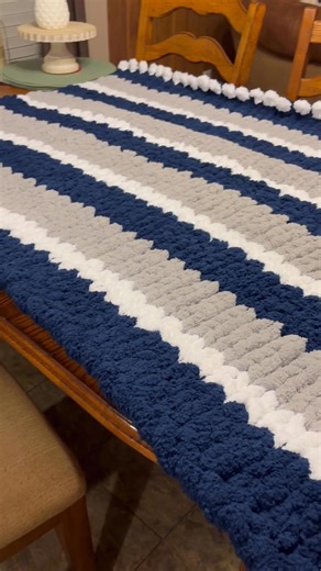 Busy busy ￼Working on this beautiful multicolor, navy blue white and gray. This will be a large absolutely gorgeous. Can’t wait to finish it if interested Message me | Clarice Templet