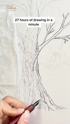 Detailed Pen and Ink Tree Drawing Process | 27 Hours in 1 Minute