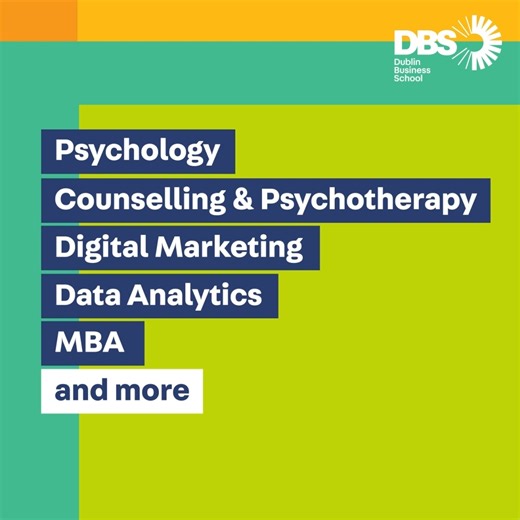 Realise your ambition with a postgraduate programme from DBS. Offered across a range of subjects, from MBAs to Data Analytics, FinTech, Psychology and more. Applications open for September 2025. For more information and to apply, visit dbs.ie #dublinbusinessschool #realiseyourambition | Dublin Business School