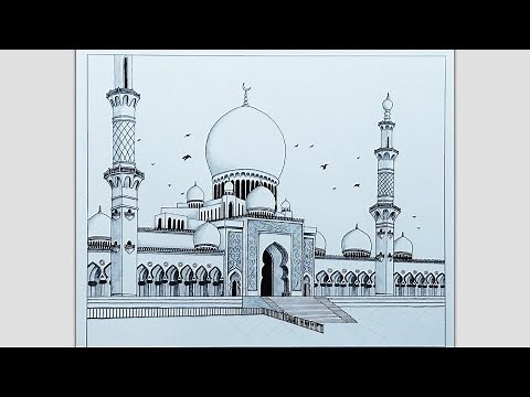 How to draw a mosque_ Very easy masjid drawing for beginners_ Step by step