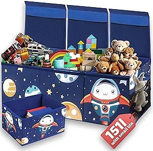 Toy Chest for Toddlers - Extra Large Toy Box 40”x14”x16” with Bonus Mini Toy Box - Collapsible, Sturdy 151L Toy Chest with Lid and Mesh Pockets - Multi-Purpose Toybox for Boys & Girls