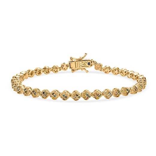 GP - Multi Diamond & Blue Sapphire Tennis Bracelet (Size - 7.5) with GB Lock Box in 18K Vermeil Yellow Gold Plated Sterling Silver 1.00 Ct, Silver Wt. 9.85 Gms - 8532994 - TJC