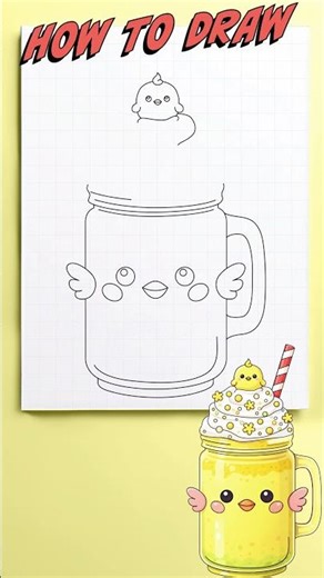 How to draw an Easter milkshake with a chick 🐥 #drawingforkids #drawing