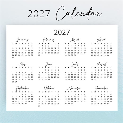 2027 Yearly Calendar 2027 Calendar Landscape Soft Minimalist Wall Calendar 2027 Printable PDF A3 A4 Letter Size Desk Calendar Planner - Etsy