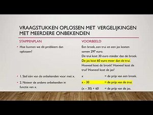 Wiskunde videoles 49 - G8: Vraagstukken oplossen met vergelijkingen met meerdere onbekenden