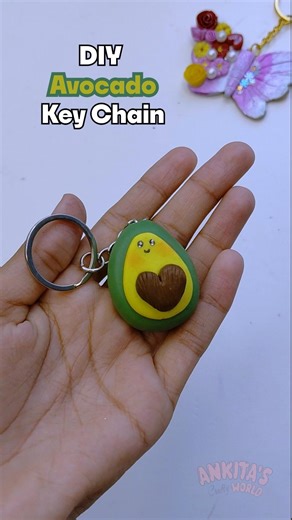 Diy Cute Clay Avocado keychain #shorts #clay #keychain #youtubeshorts