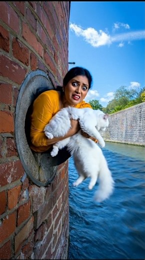 The young man saw Billy in the water and came to his rescue.#ai #cat #shorts